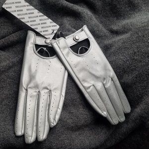 NWT Faux Leather Moto Metallic Silver Gloves